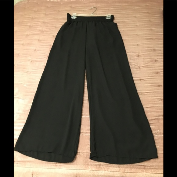 Black Wide Leg Pants with Elastic Waist - Picture 1 of 2
